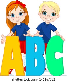 Illustration two kids and ABC letters