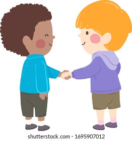 Illustration of Two Kids Boys Shaking Hands in Introduction