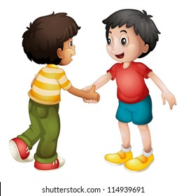 illustration of two kids shaking hands on white background