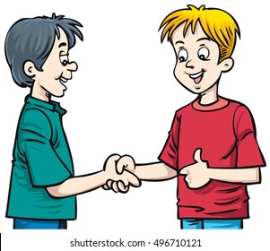 illustration of two kids shaking hands on white background