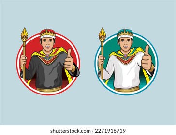 
Illustration of two king hold the golden scepter, vector design, king character design character.