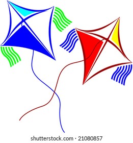 Illustration of two Kites with colour	