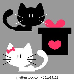 Illustration with two kittens and a gift box