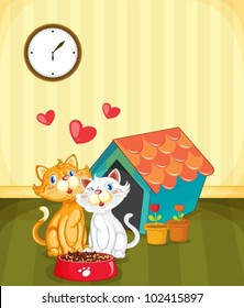 Illustration of two kittens in love