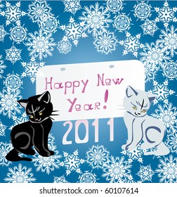 illustration with two kittens and snowflakes