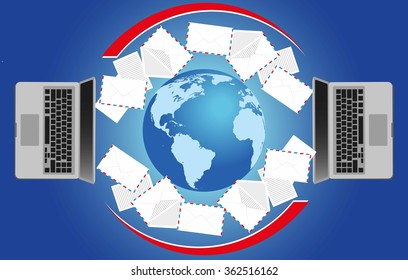 illustration of two laptops and an e-mail