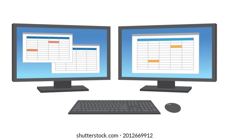 
Illustration of two large screen displays functioning as dual monitors