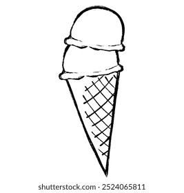 Illustration of two layers of ice cream on a cone with a touch of brush.