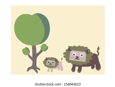 Illustration of two lions under the tree.
