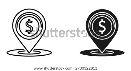 Illustration of two location pins with dollar signs, representing financial or business locations.
