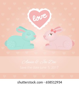 Illustration with two lovely cute rabbits for a greeting card or congratulations