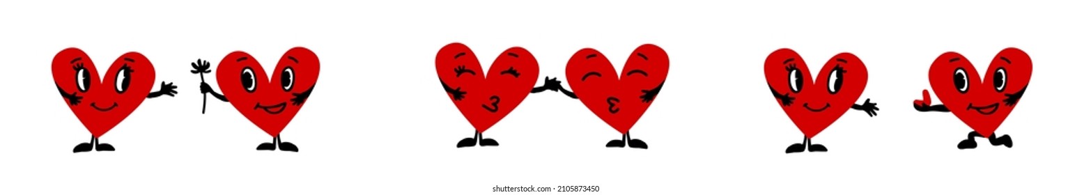 illustration of two lovers hearts. hearts design for valentine's day. heart gives a flower, makes an offer, kisses