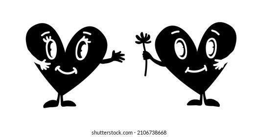 illustration of two lovers hearts. design of hearts for valentine's day. heart gives a flower. icons isolated on white background