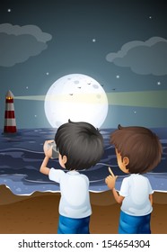Illustration of the two male photographers at the beach
