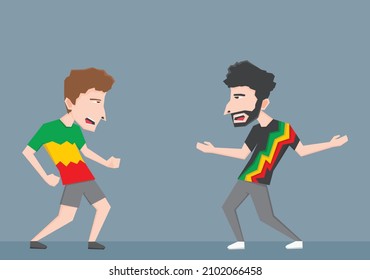 An Illustration Of Two Man Dancing And Wearing Shirt With Jamaican Color Theme