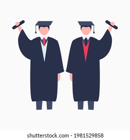 illustration of two man graduations, campus, school