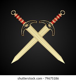 Illustration two medieval swords isolated - vector