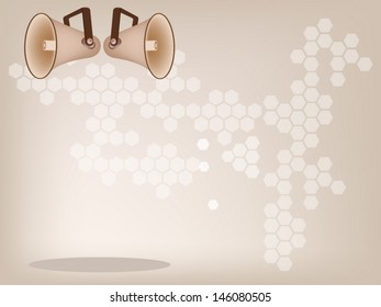 An Illustration of Two Megaphones or Loudspeakers on Beautiful Brown Background with Copy Space for Text Decorated  