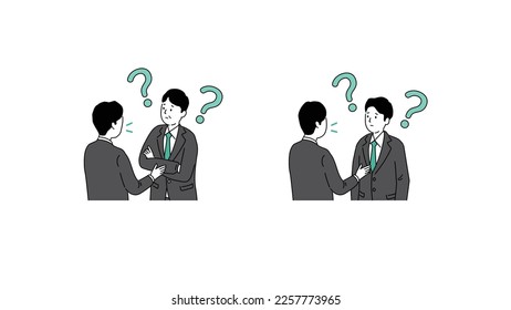 Illustration of two men conversing but unable to communicate, vector
