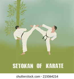 Illustration, two men are engaged in karate.