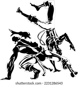 illustration of two men fighting capoeira