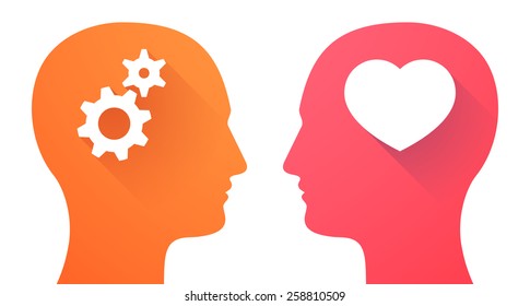 Illustration of two men heads with a heart and gears