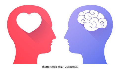 Illustration of two men heads with heart and a brain