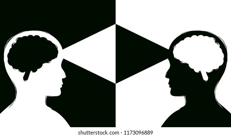 Illustration of Two Men with Rays Coming From Eyes Showing Mental Telepathy
