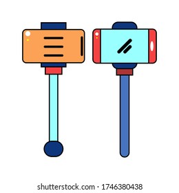 Illustration of two mobile phones for selfies. Vector illustration of photography. Can be used for stickers and icons.