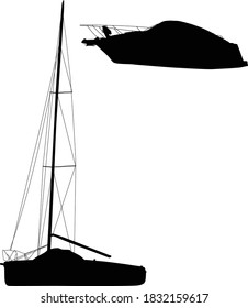 illustration with two modern yachts silhouettes isolated on white background