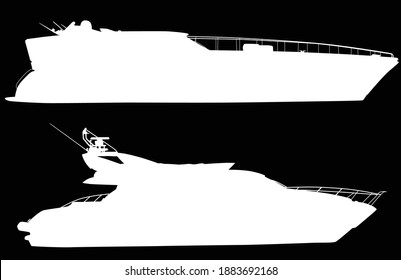 illustration with two modern yachts silhouettes isolated on black background