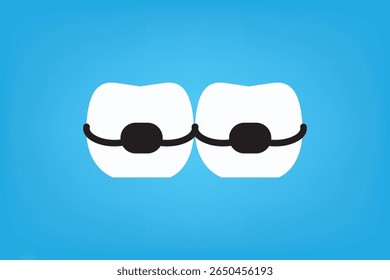 Ilustração de dois dentes molares com chaves pretas sobre fundo azul. Ideal para visuais ortodônticos e promoções dentárias.