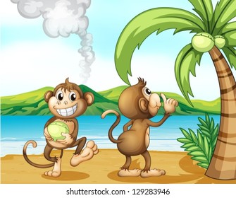 Illustration of two monkeys at the beach