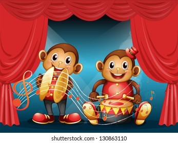 Illustration of the two monkeys performing at the stage