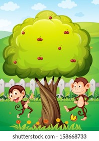 Illustration of the two monkeys playing under the tree