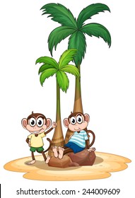 Illustration of two monkeys sitting under the trees