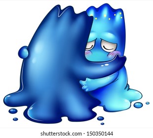 Illustration of the two monsters comforting each other on a white background