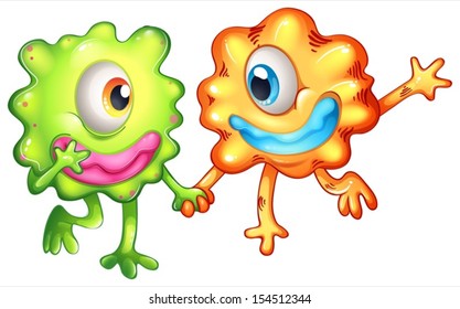 Illustration of the two monsters happy of their togetherness on a white background