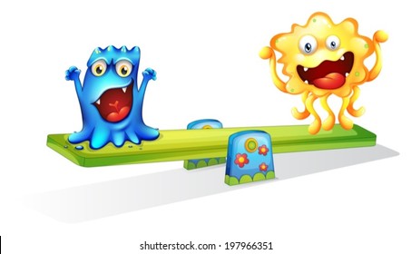 Illustration of the two monsters playing happily on a white background