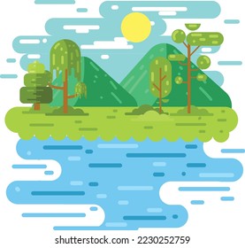 illustration of two mountains and savanna
