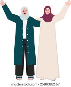 Illustration of Two Muslim Women in Waving Hand