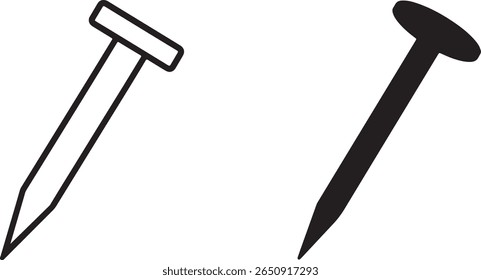 Illustration of two nails one outline and one in silhouette