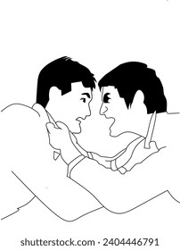 illustration of two office workers arguing and pulling each other's shirt collars with angry faces