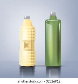 An illustration of two oil bottles with reflexions