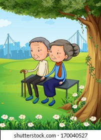 Illustration of the two old couple at the park