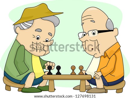 Illustration of Two Old Men Playing Chess