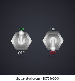 Illustration of two on-off toggle switches isolated on a dark background.