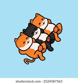 Illustration of two orange cats and one black cat relaxing