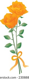 Illustration of two orange roses with ribbon