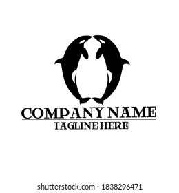 Illustration von zwei Orkwalen für Logo-Design und es gibt einen Platzhalter für den Firmennamen.